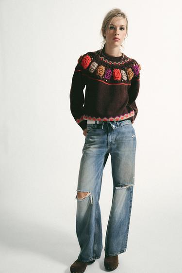 JERSEY PUNTO FLORES CROCHET - Marrón de Zara
