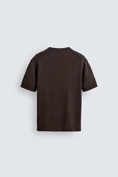 T-SHIRT EN MAILLE COTON-LIN - Marron de Zara - Image 7
