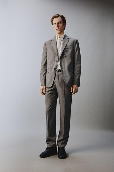 بليزر بدلة مربعات - بني الخاص بـ Zara