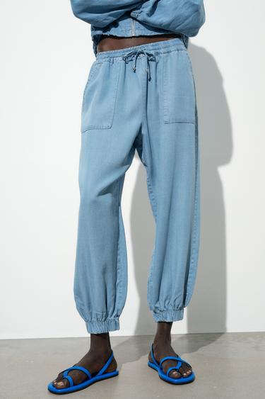 Zara CUFFED JOGGER PANTS - Light indigo