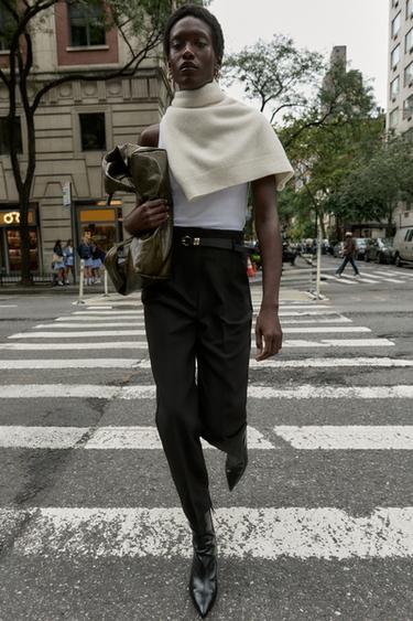 Zara HIGH-WAISTED BELTED PANTS - Black
