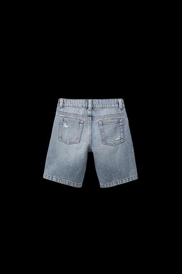 GERADE GESCHNITTENE DENIM-BERMUDASHORTS MIT RISSEN - Hellblau von Zara