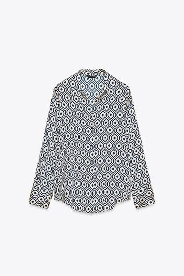 CAMISA SATINADA ESTAMPADO GEOMÉTRICO - Crudo / Azul de Zara