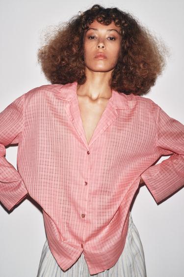 CHEMISE PYJAMA À CARREAUX ZW COLLECTION - Rose de Zara - Image 1