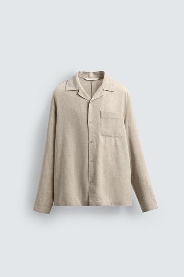 חולצה נשפכת מליוסל - פשתן - בז' בהיר של Zara