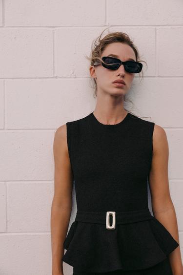BOUCLÉ PEPLUM BUCKLE TOP - Black by Zara