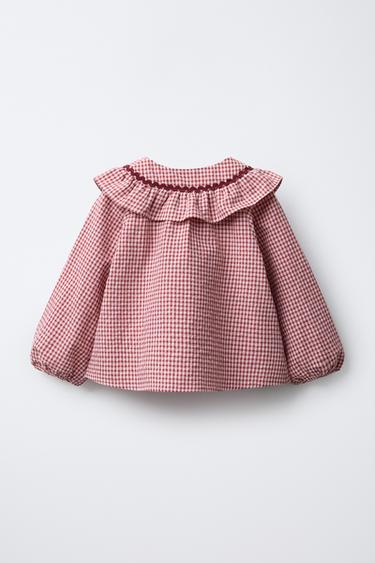 PETER PAN COLLAR SHIRT WITH GINGHAM CHECK - Dark pink by Zara - Image 1