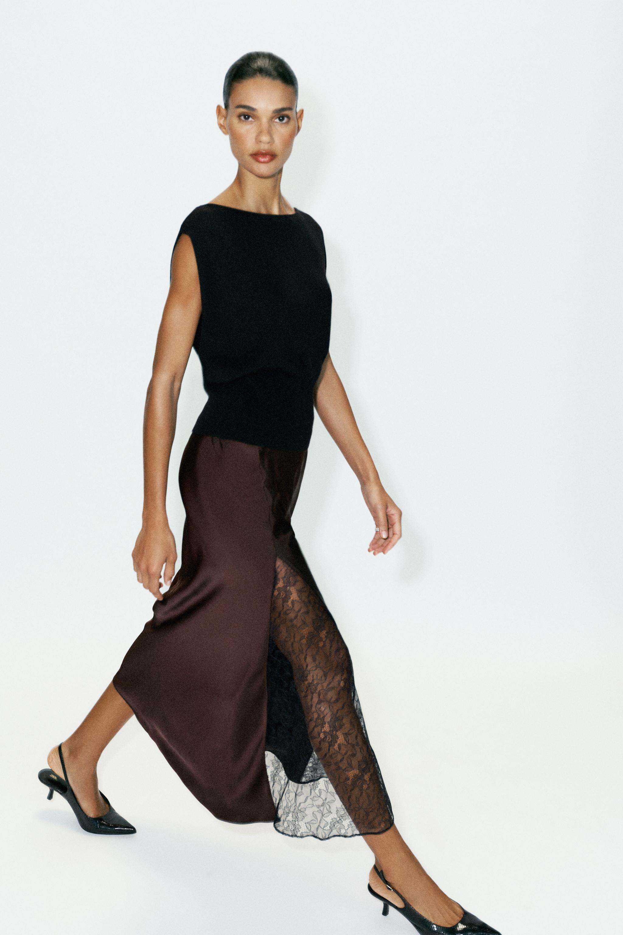 COMBINED SATIN MIDI SKIRT - thumbnail 4