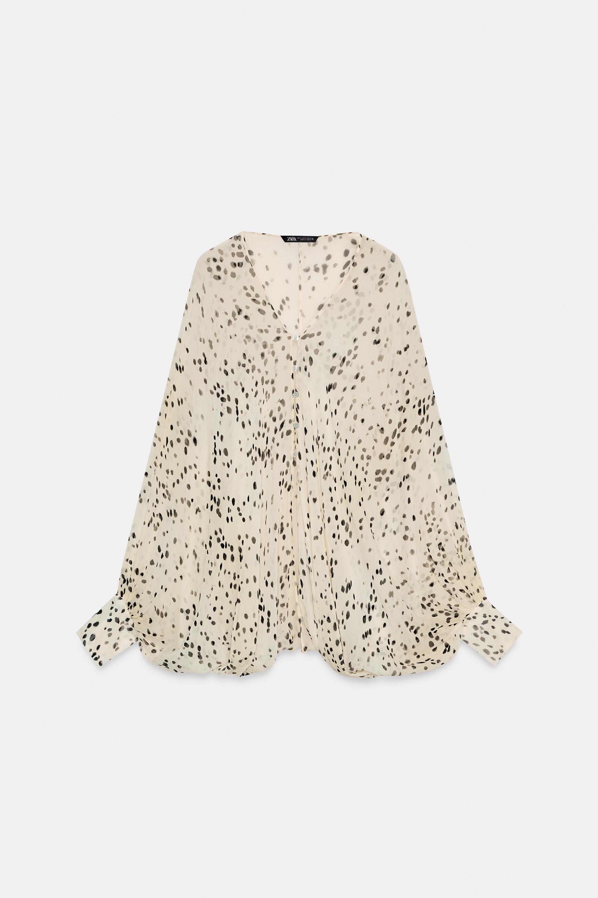 TOP MANGA ABALONADA ESTAMPADO ZW COLLECTION - Cru / Preto | ZARA