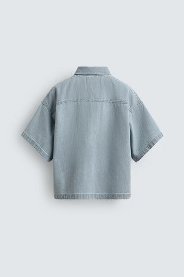 BOXY FIT WASHED STRIPED POLO SHIRT - Light blue by Zara - Image 7