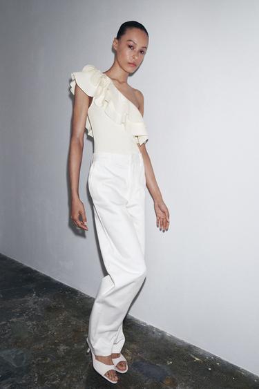 Zara COMBINED ASYMMETRIC BODYSUIT - Ecru - Image 0