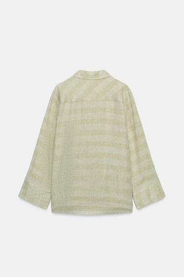 CHEMISE EN LIN À CARREAUX ZW COLLECTION - Vert de Zara - Image 4