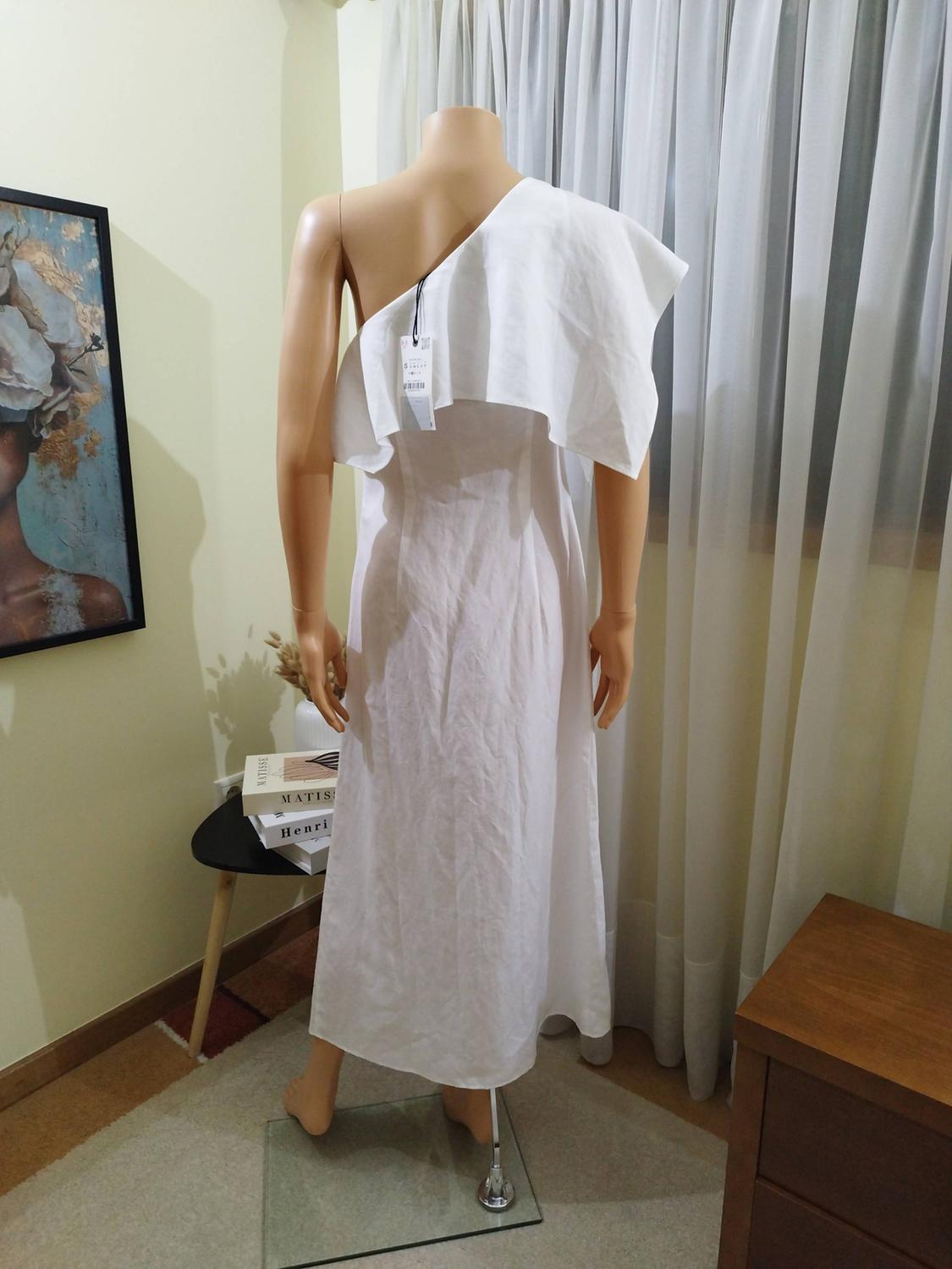 ZW COLLECTION ASYMMETRIC LINEN BLEND DRESS WITH RUFFLES - Image 5
