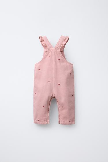 TWILL DUNGAREES WITH EMBROIDERED FLOWERS - Pink by Zara - Image 1