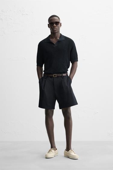 POLOSHIRT AUS STRICK MIT OFFENER STRUKTUR - Marineblau von Zara - Bild 0