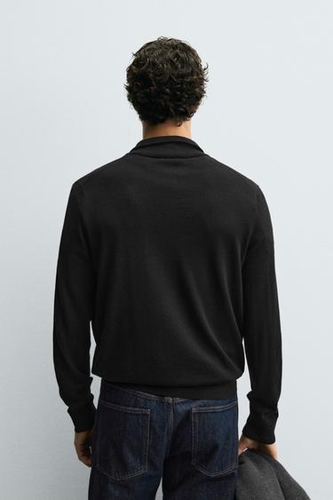 100% WOOL QUARTER-ZIP SWEATER - Black by Zara - Image 2