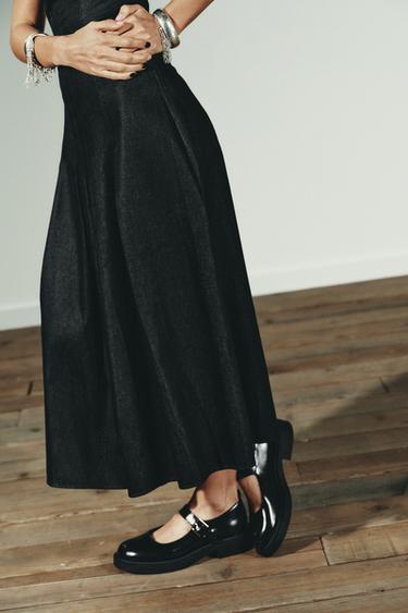 TRF DENIM MIDI DRESS WITH STRAIGHT NECKLINE - Black by Zara - Image 3