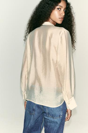 RUFFLED BLOUSE WITH TIES - Beige by Zara - Image 4