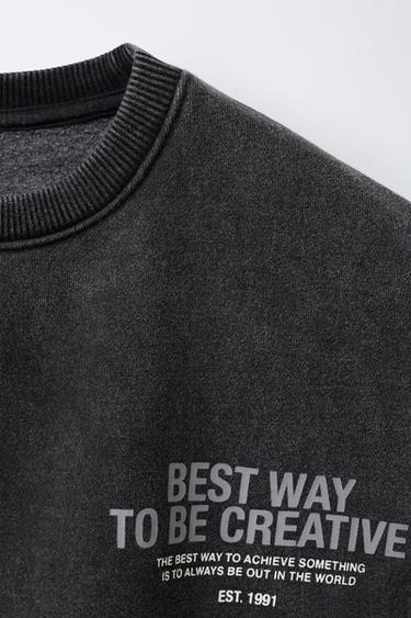 FADED-EFFECT SLOGAN SWEATSHIRT - Black by Zara - Image 2