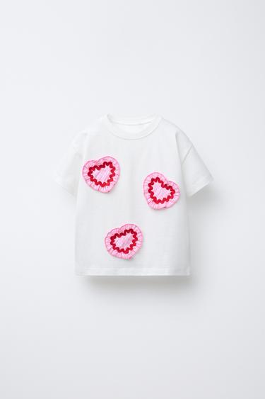 CAMISETA CORAZONES POPELÍN - Rosa de Zara
