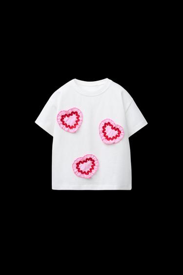POPILIN HEARTS T-SHIRT - Pink by Zara - Image 0