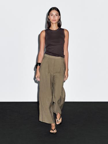 Zara Wide-leg cropped trousers with darts - Dark salmon - Image 0