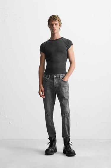 RIPPED SKINNY FIT JEANS - Grey by Zara