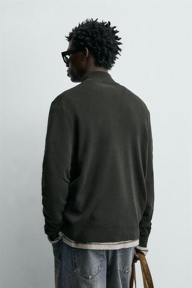 COTTON QUARTER-ZIP JUMPER - Green by Zara - Image 2