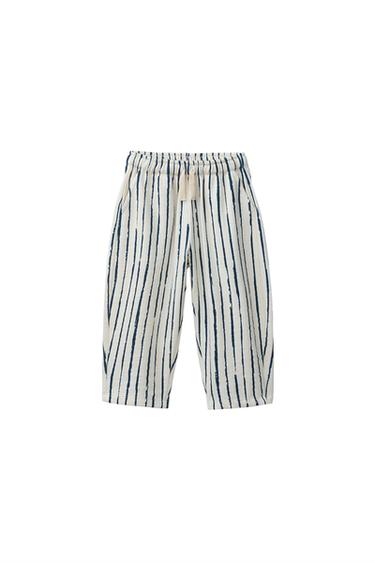 PANTALÓN BALLOON RAYAS - Crudo / Azul de Zara