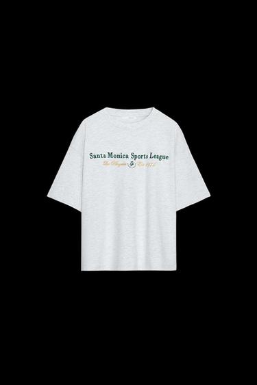 COTTON TEXT T-SHIRT - Grey marl by Zara - Image 0