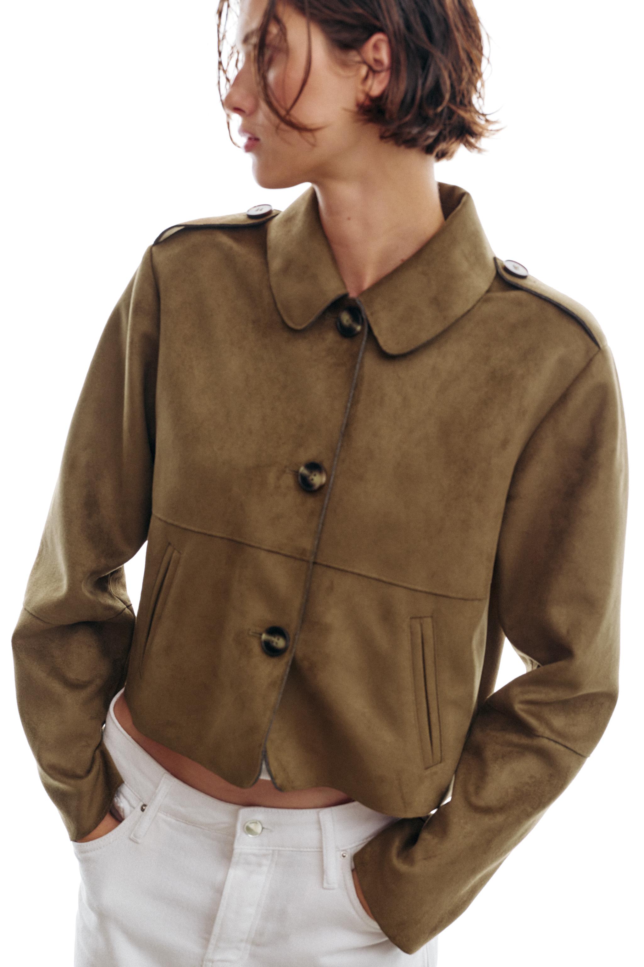 フェイクスエードショートジャケット - ダークカーキ | ZARA Japan / 日本