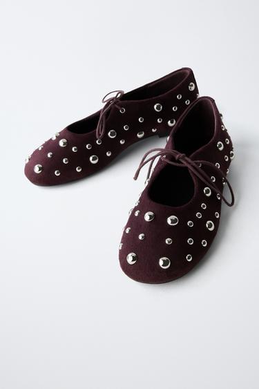 STUDDED BALLERINA - Aubergine Purple by Zara - Image 2