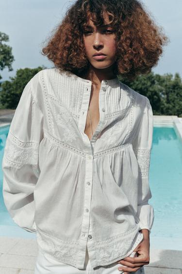 ZW COLLECTION ROMANTIC EMBROIDERED BLOUSE - Ecru by Zara - Image 0