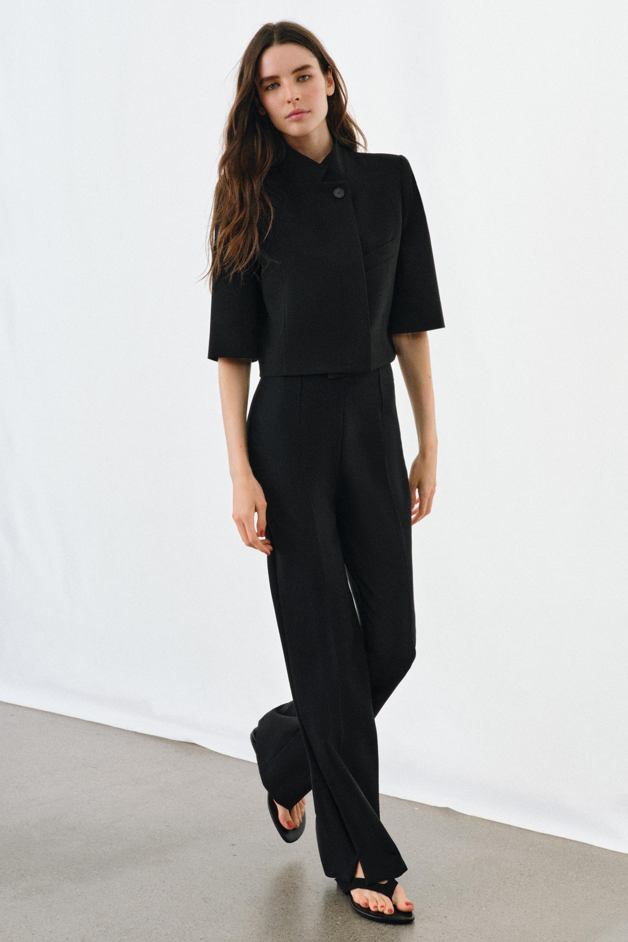 SHORT SLEEVE CROPPED BLAZER ZW COLLECTION - Black | ZARA United States