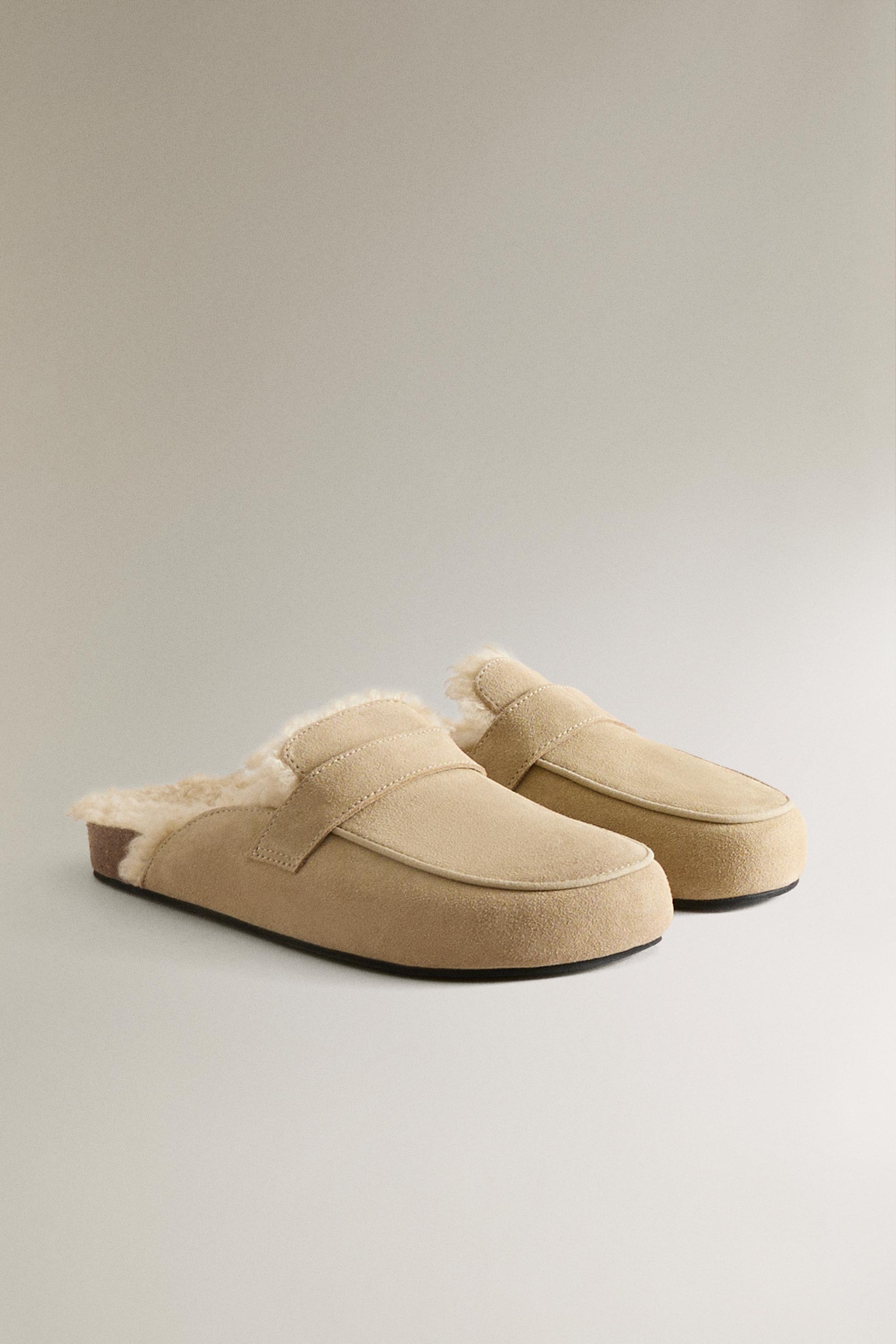 WARM LEATHER LOAFER MULE CLOG SLIPPERS