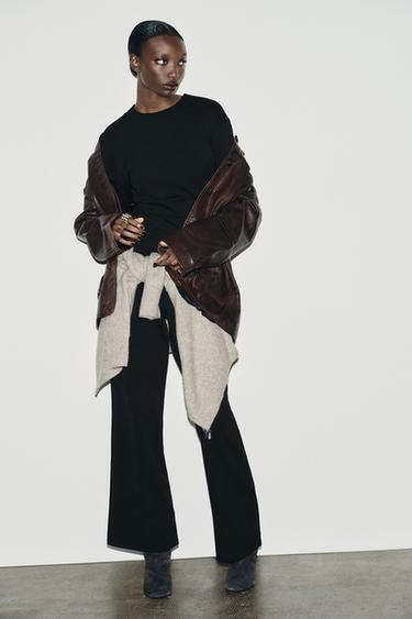 Zara INTERLOCK WIDE LEG PANTS - Black - Image 0