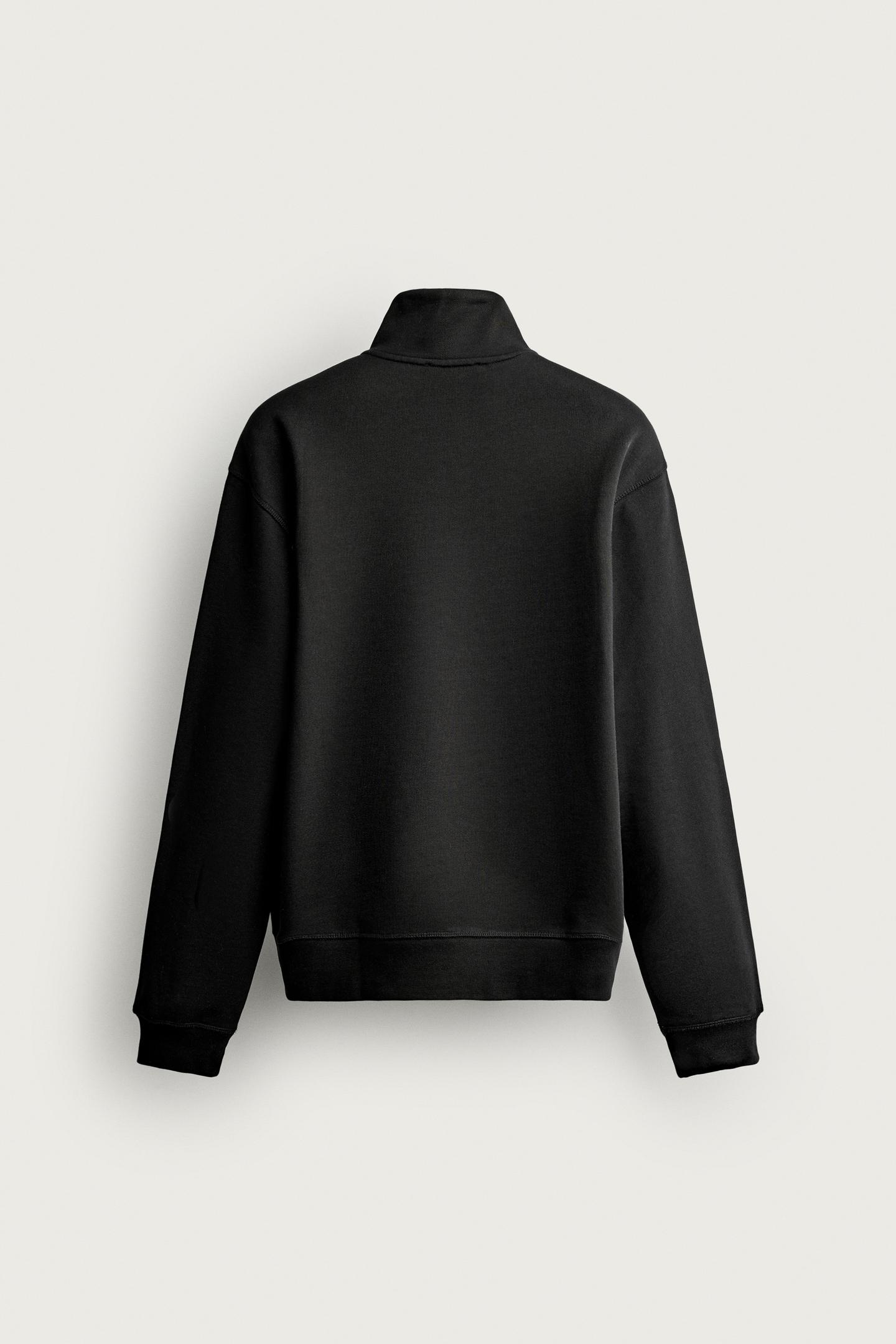 Мужская толстовка Zara Basic Quarter-Zip, цвет: Чёрный — фото 7