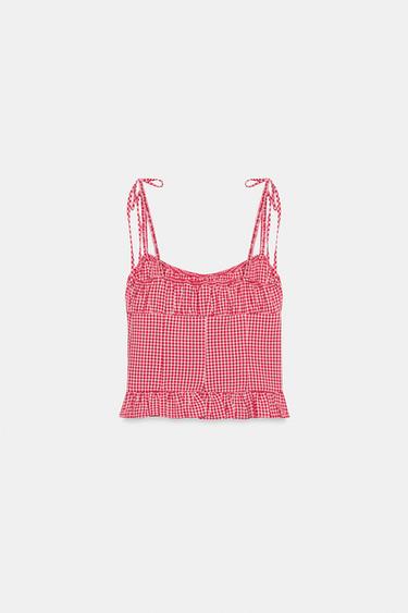TOP À FRONCES ET CARREAUX VICHY - Rouge / Blanc de Zara - Image 5