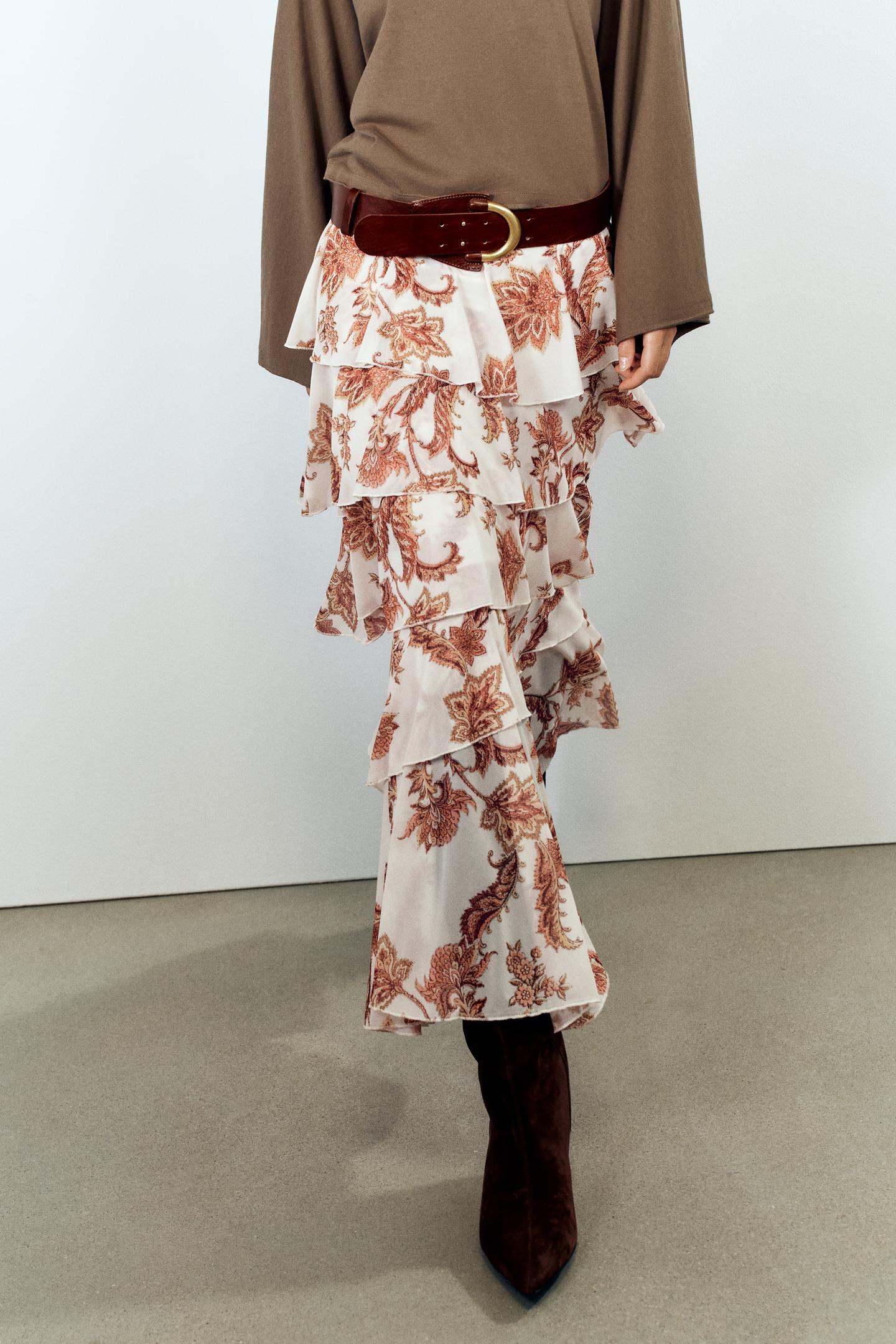 Юбка Zara Printed Ruffle, цвет: Tans — фото 4
