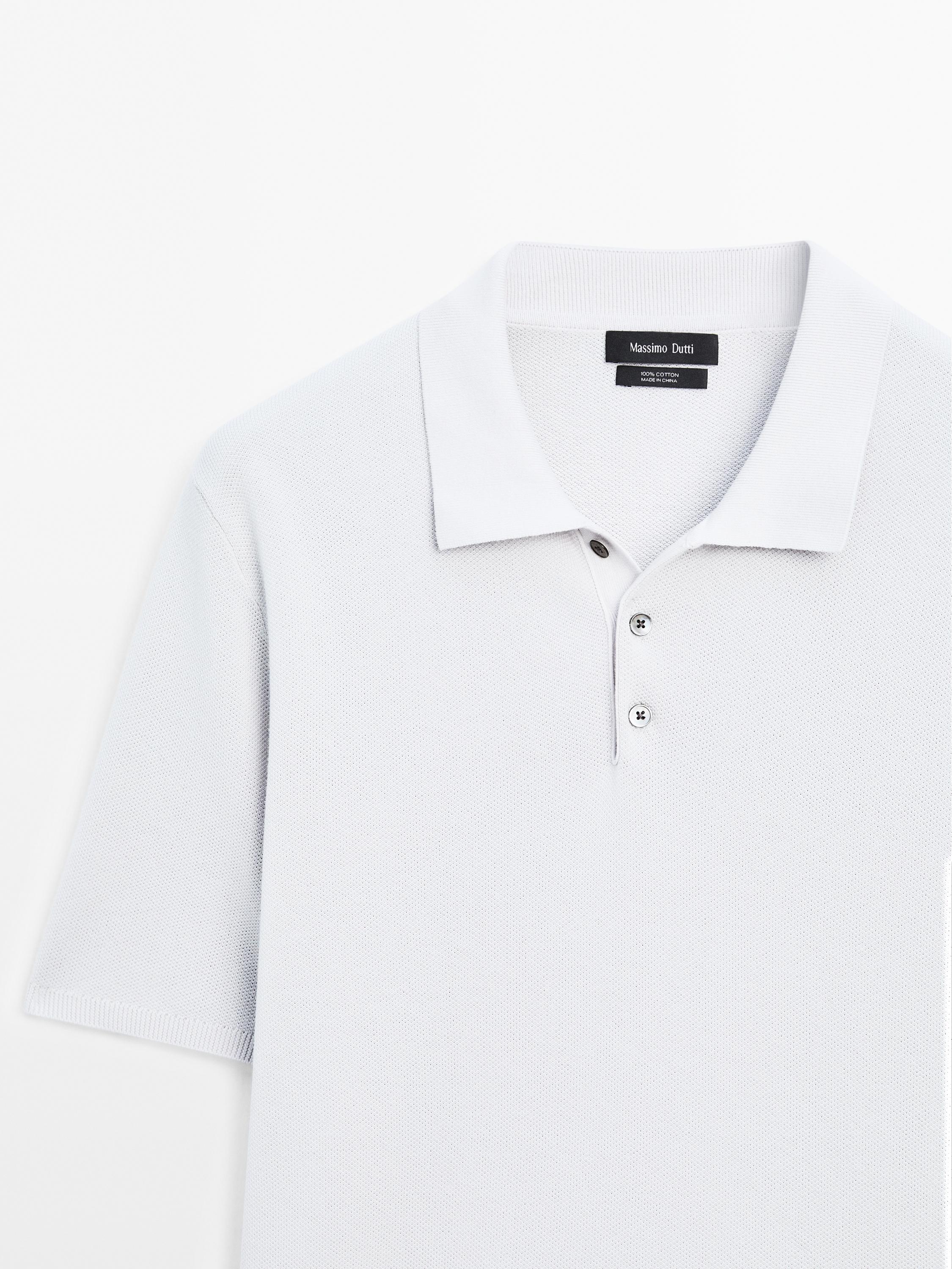 Textured cotton knit polo shirt