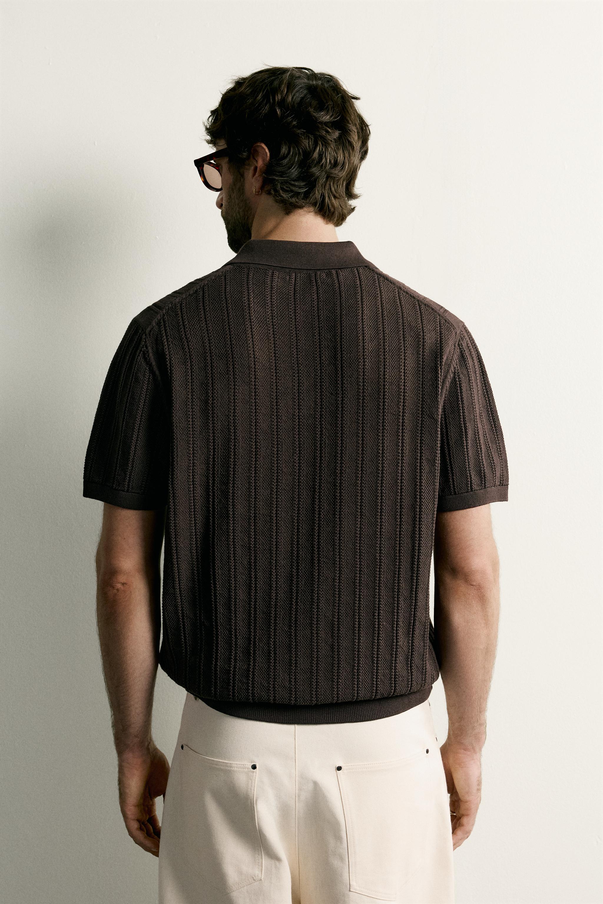 Zara DOKULU AJURLU POLO T-SHIRT görsel 3