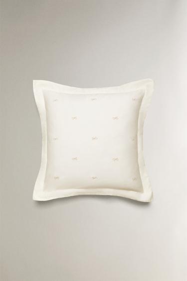 TAIE D’OREILLER COTON SATIN (300 FILS) À NŒUDS - Cave de Zara - Image 1