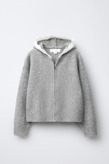 HOODED CARDIGAN WITH CROCHET TRIM - Mid-grey by Zara - Image 0