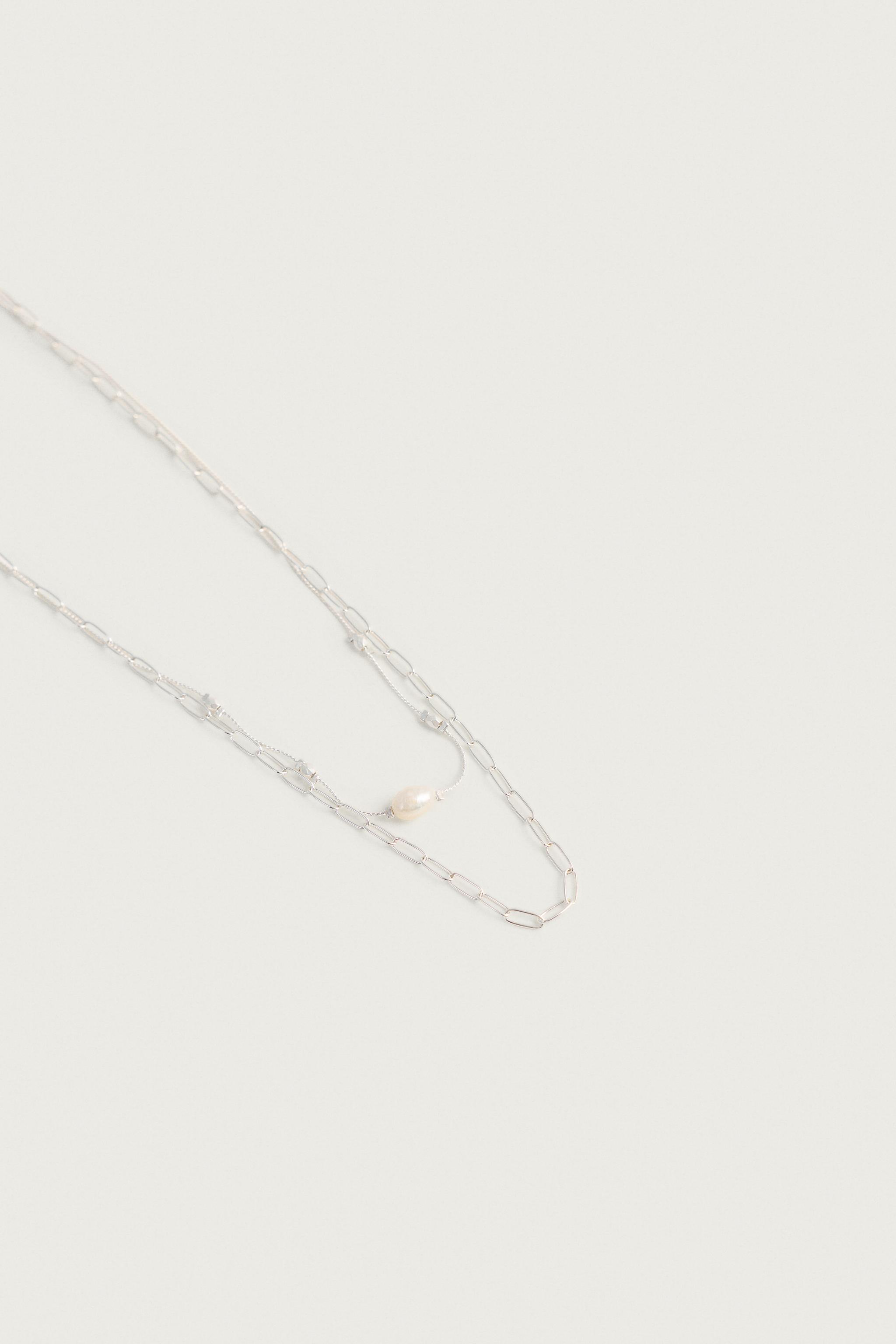 2-PACK COMBINED PEARL NECKLACES — Silver