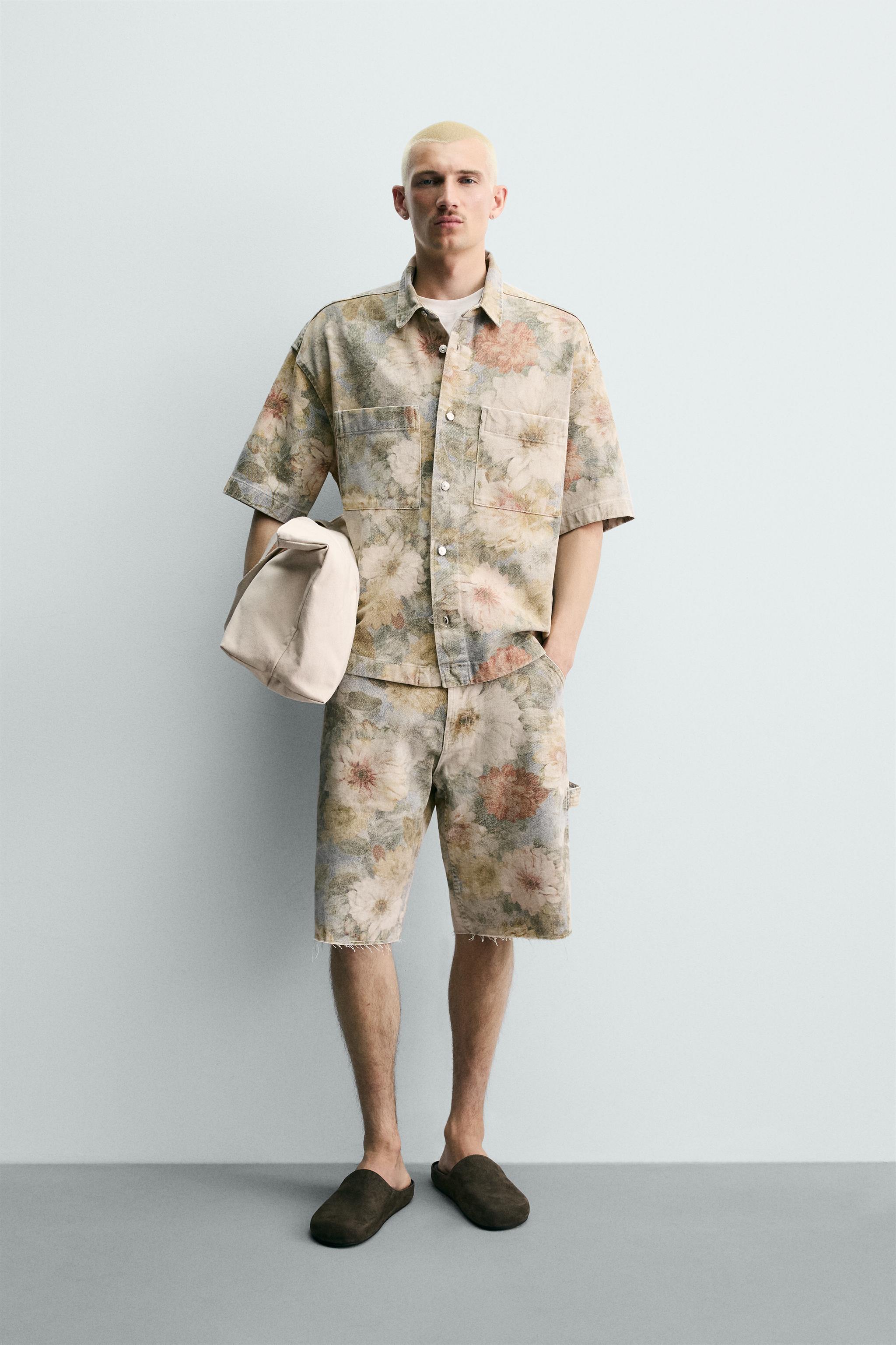 WASHED FLORAL PRINT RELAXED FIT SHORTS