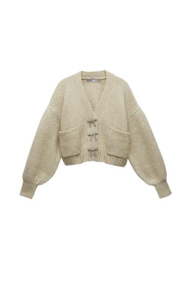 KNIT CARDIGAN WITH RHINESTONE BUTTONS