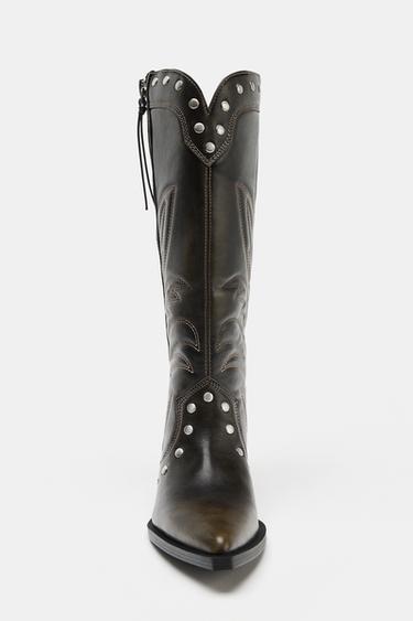 BOTTES COW-BOY À CLOUS - Marron de Zara - Image 3
