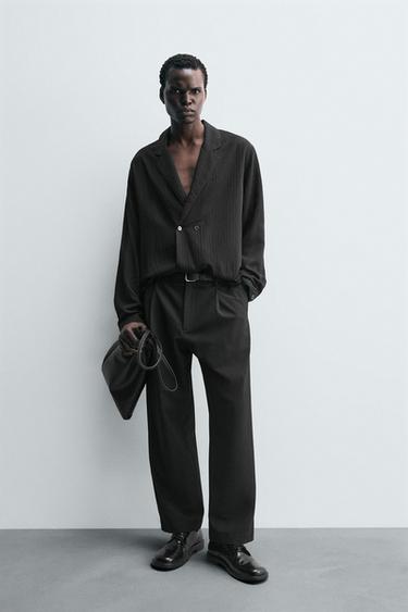 Zara STRIPED KIMONO SHIRT - Black - Image 0
