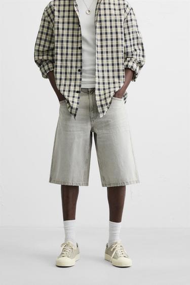 FADED WASH BAGGY FIT DENIM BERMUDA SHORTS - Grey by Zara
