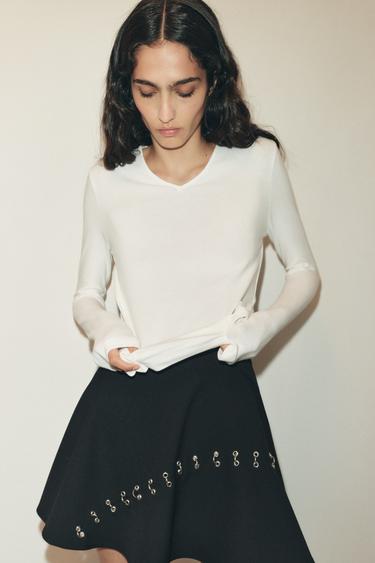 ФУТБОЛКА-ЛОНГСЛИВ ИЗ ХЛОПКА — ЖЕЛТОВАТО-БЕЛЫЙ от Zara — изображение 0